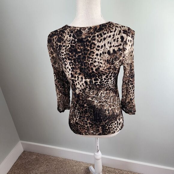 Chicos Women’s Animal Print Long Sleeve V Neck Wrap Blouse Top Size 0 Small - Picture 5 of 8